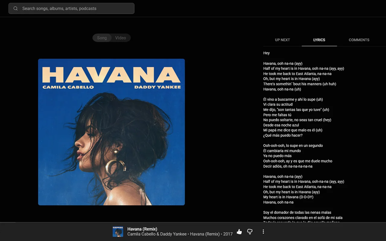 Lyrics tab without Verso