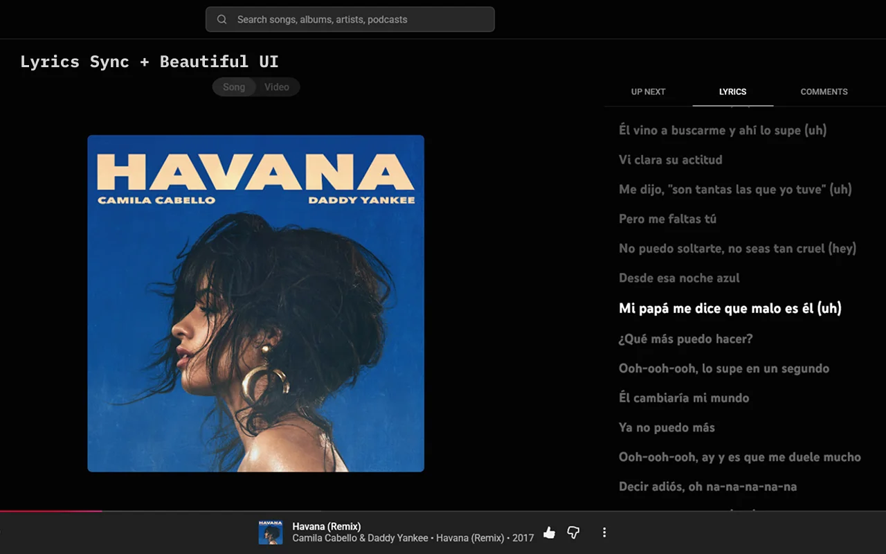 Lyrics tab with Verso